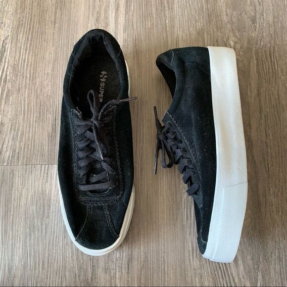 Superga Black Suede Platform Sneakers Womens Size 9 - Picture 1 of 6